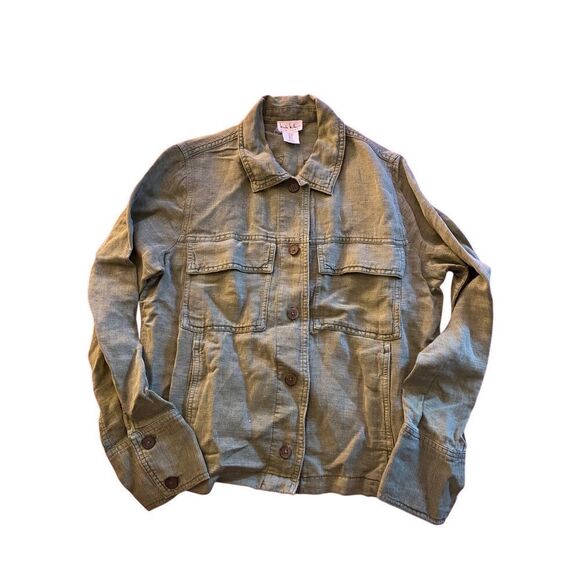 Nicole Miller Woman’s Olive Green Long Sleeve Linen Blend Jacket S/Small - Picture 1 of 3